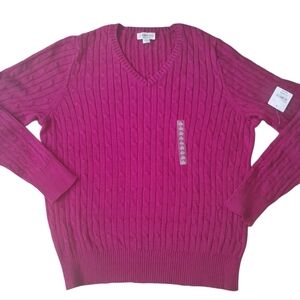 St. John's Bay Womens's Pink Cabel Knit V Neck Sweater
